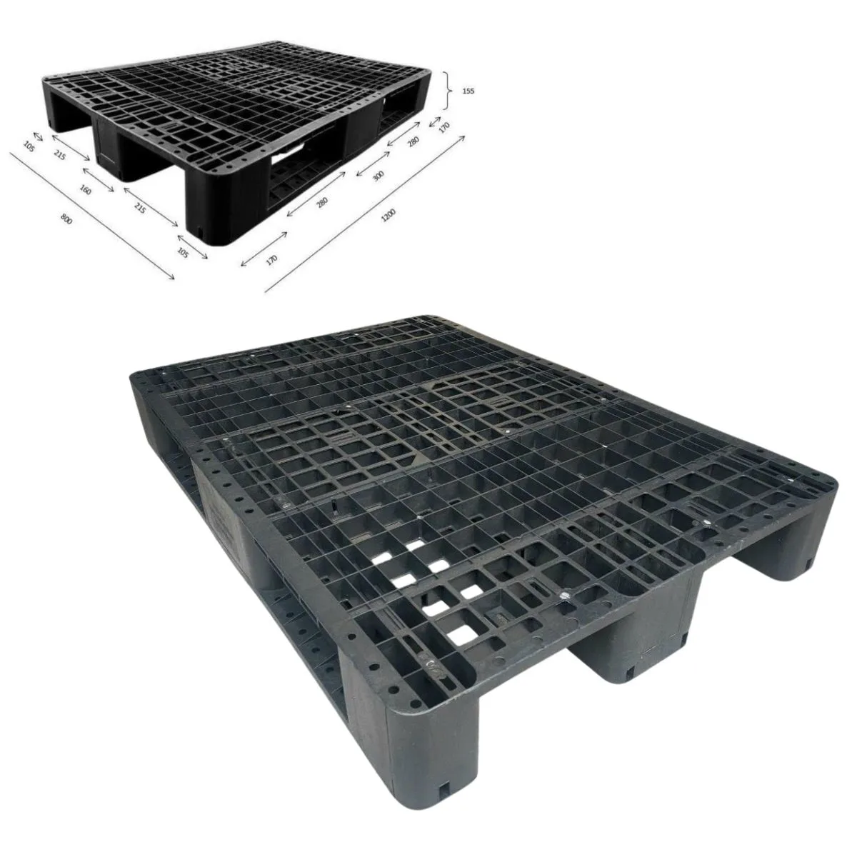 Pallet Nhựa 800x1200x155mm HDPE Tái Sinh + Nguyên Sinh Mới 100% - Ảnh 2