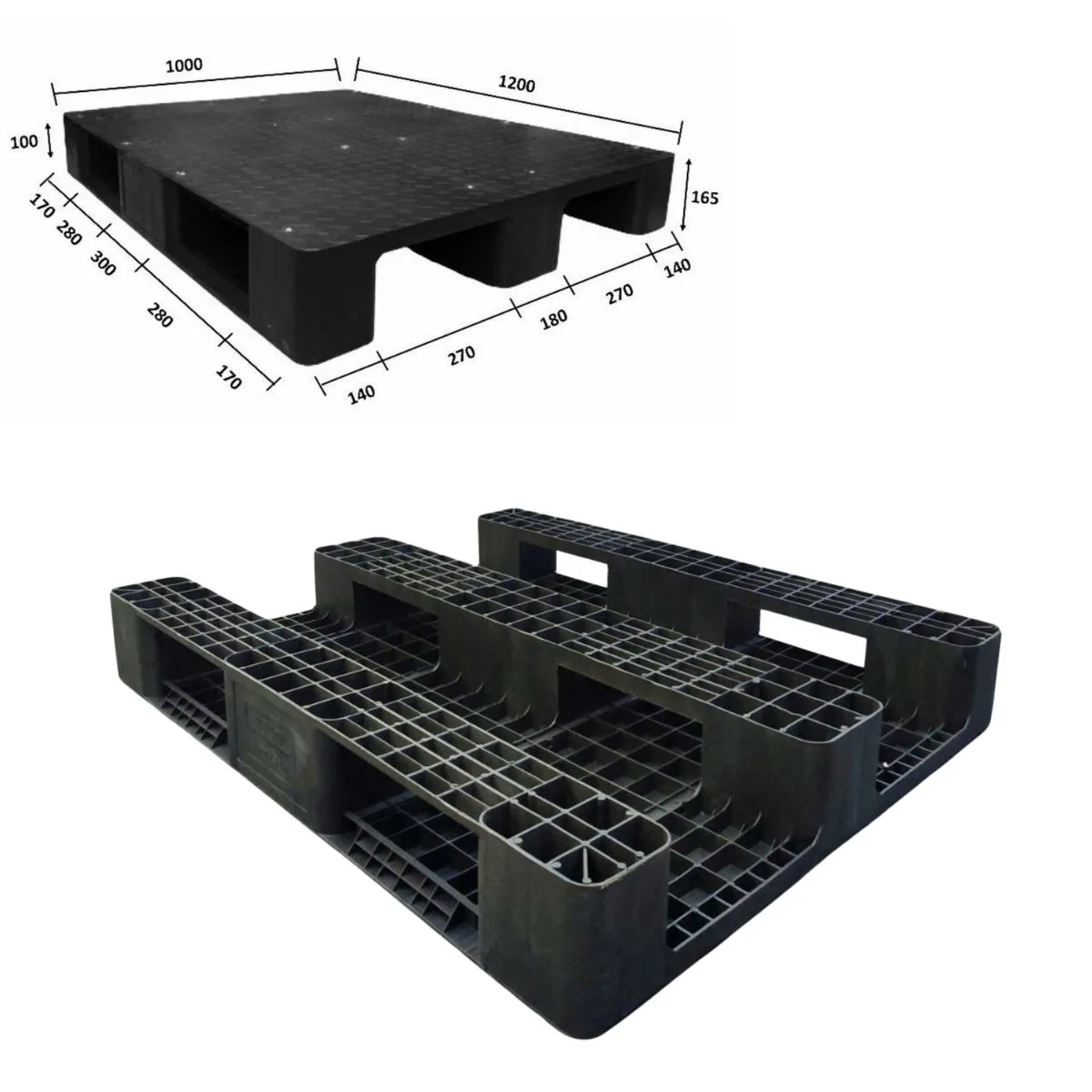 Pallet Nhựa Mặt Kín 1200x1000x165mm HDPE Tái Sinh + Nguyên Sinh Mới - Ảnh 2