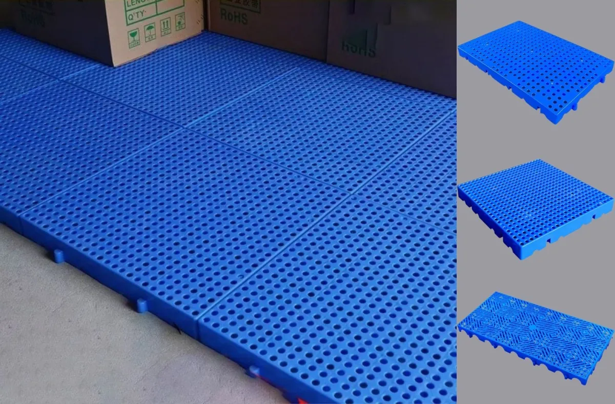 Pallet nhựa lót sàn giúp bảo vệ hàng hóa khỏi ẩm mốc và bụi bẩn, tăng tuổi thọ sản phẩm.