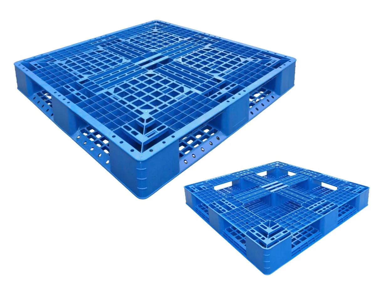 Pallet nhựa chân giằng 1100x1100x150mm xanh