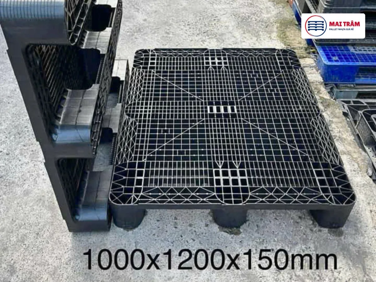 Pallet Nhựa Cũ 1200x1000x150mm HDPE 3000kg Màu Đen – Hàng Mới 90%, Chuyên Kê Hàng Kho