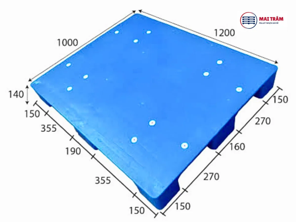 Pallet nhựa mặt kín 1200x1000x140mm HDPE tái sinh + nguyên sinh tải trọng 2000kg