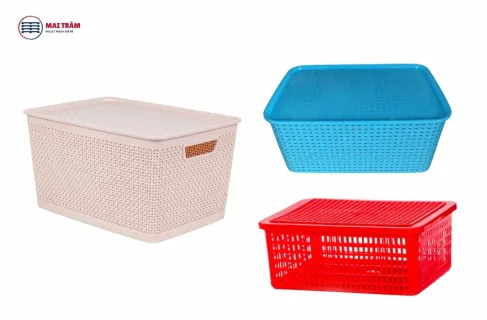 Rổ nhựa chữ nhật có nắp đậy chất lượng cao, tối ưu hóa không gian lưu trữ