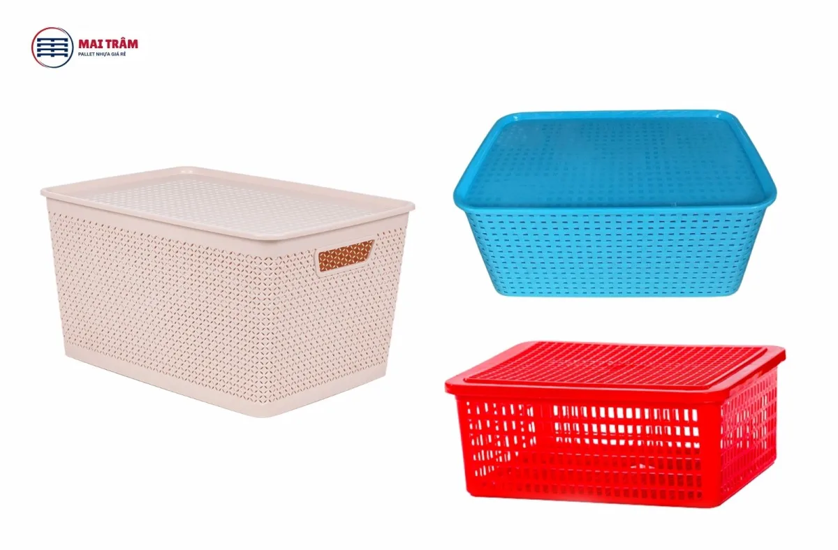 Rổ Nhựa Chữ Nhật Có Nắp Chất Lượng Cao, Giá Tốt Tại Kho