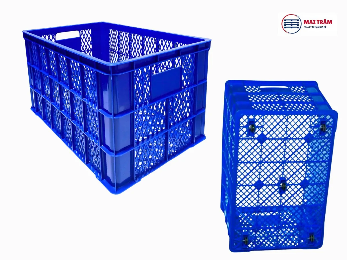 Sóng nhựa hở 5 bánh xe 775x495x455mm HDPE nguyên sinh