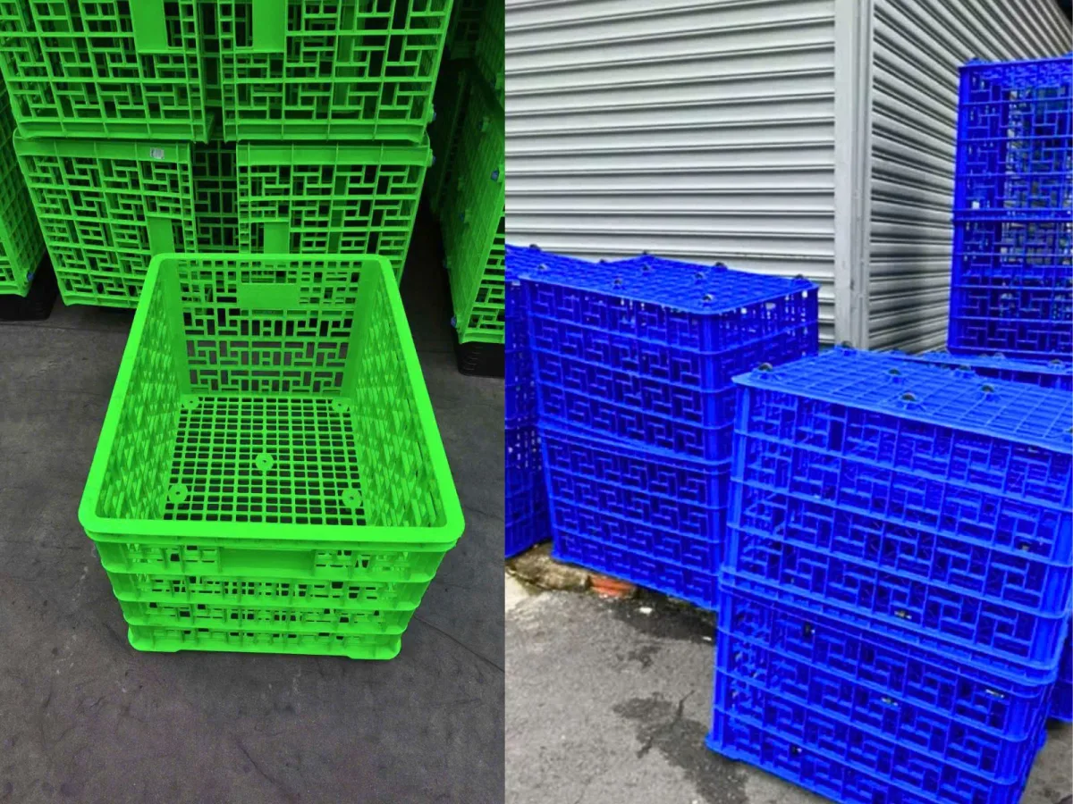 Sóng nhựa 8 bánh xe 840x620x545mm HDPE nguyên sinh | Hàng mới 100% màu xanh