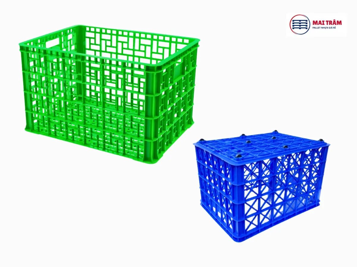 Sóng nhựa 8 bánh xe 840x620x545mm HDPE nguyên sinh | Hàng mới 100%
