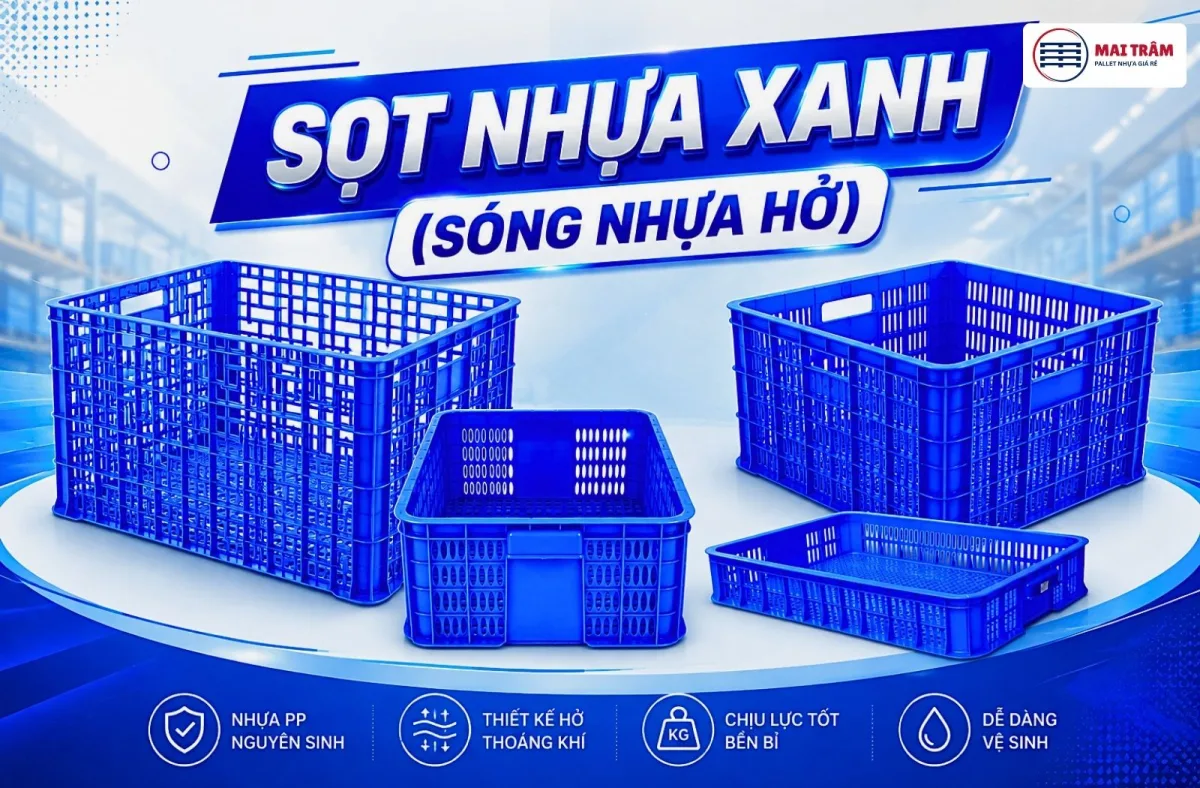 Sọt nhựa xanh: Kích thước phổ biến và ứng dụng tối ưu chi phí