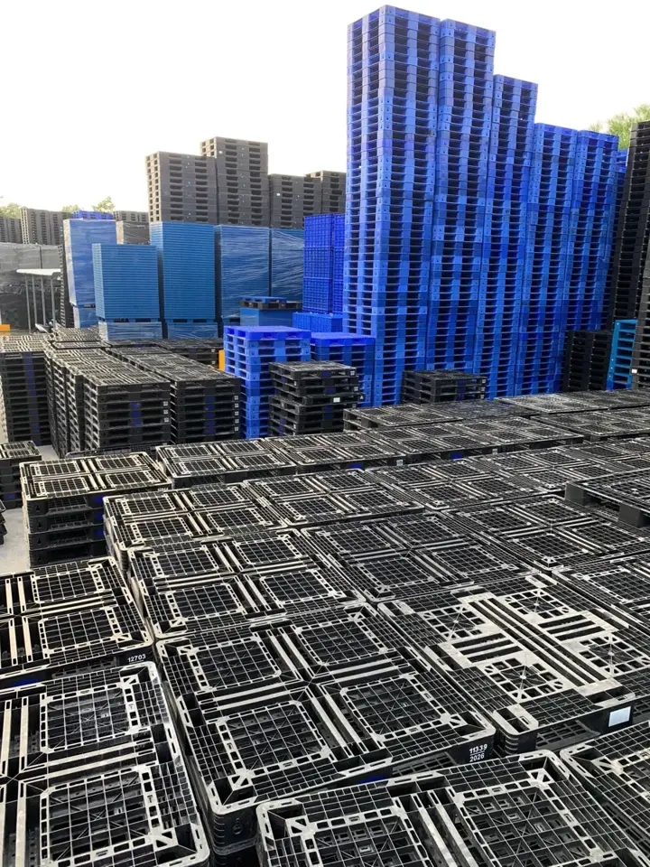 Bãi pallet nhựa xếp sẵn chờ giao tại kho Mai Trâm