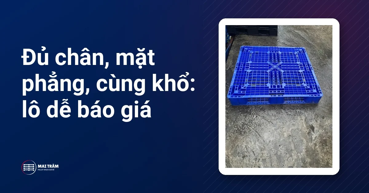 Pallet nhựa cũ màu xanh dương còn nguyên khung, minh hoạ tiêu chí lô dễ báo giá