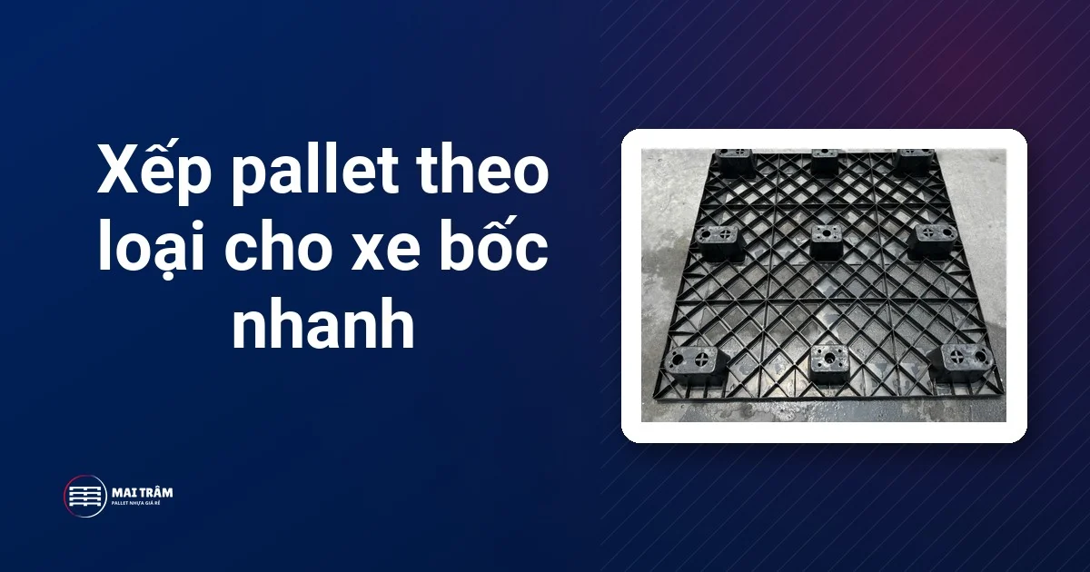 Pallet nhựa cũ mặt lưới chân cốc nhìn từ trên xuống, ví dụ loại pallet cần xếp riêng theo loại