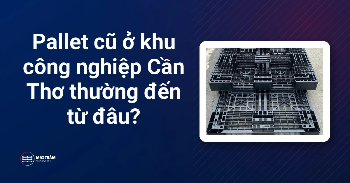 Hai tấm pallet nhựa cũ xếp chồng tại kho, thấy rõ khung xương mặt trên và mặt dưới