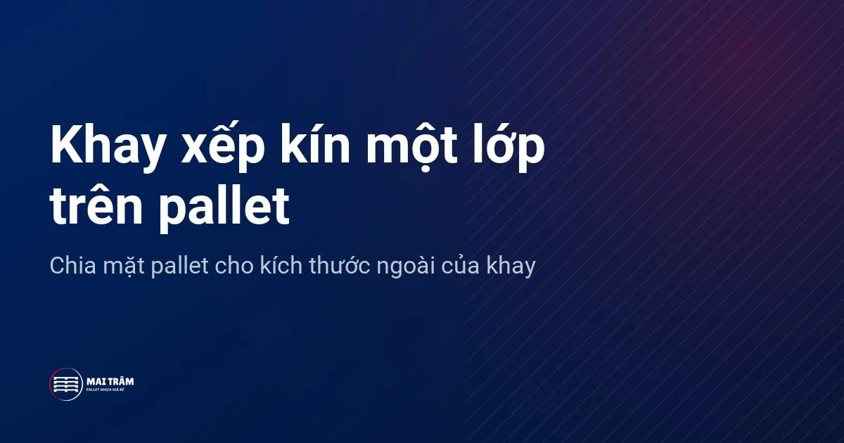 Đồ họa nêu nguyên tắc xếp khay nhựa kín một lớp trên pallet bằng cách chia mặt pallet cho kích thước ngoài của khay